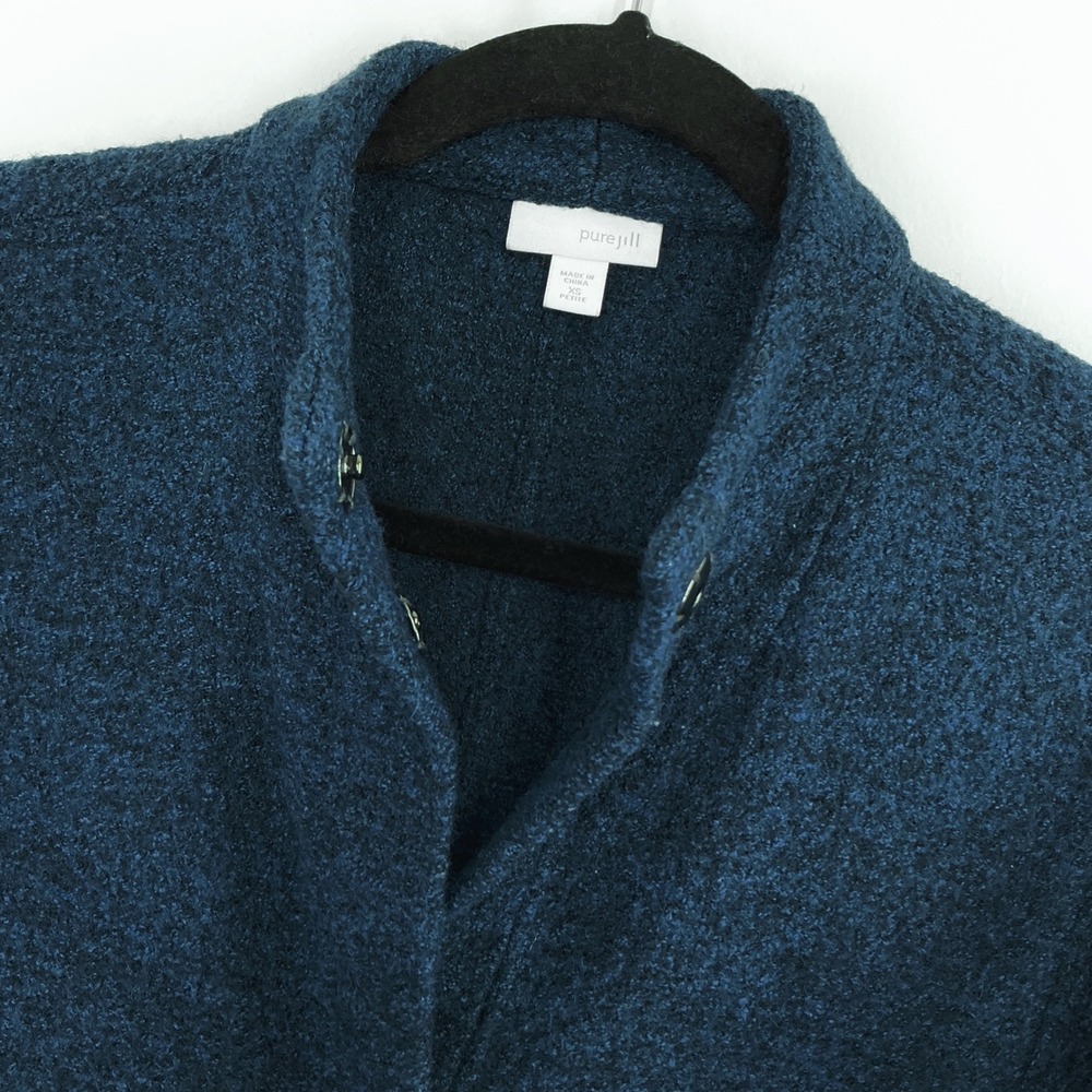 J. Jill PureJill Blue Wool Blend Coatigan Women's‎ XS Petite Snap Front Jacket